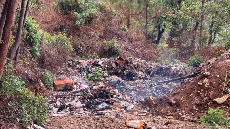 अछामको मंगलसेन नगरपालिका सामुदायिक वनमा फोहोर फाल्दै